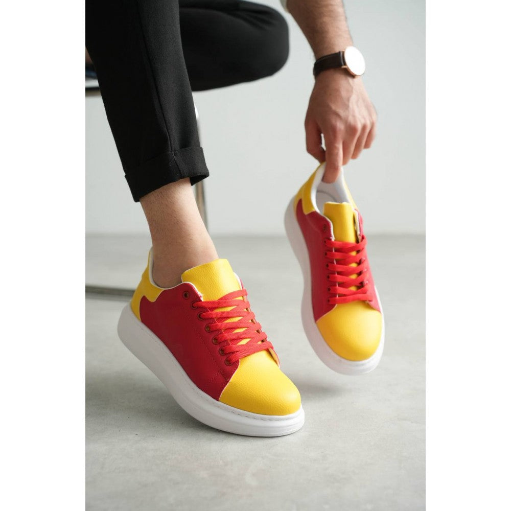 Premium Bağcıklı Günlük Taraftar Erkek Sneaker Sarı Kırmızı