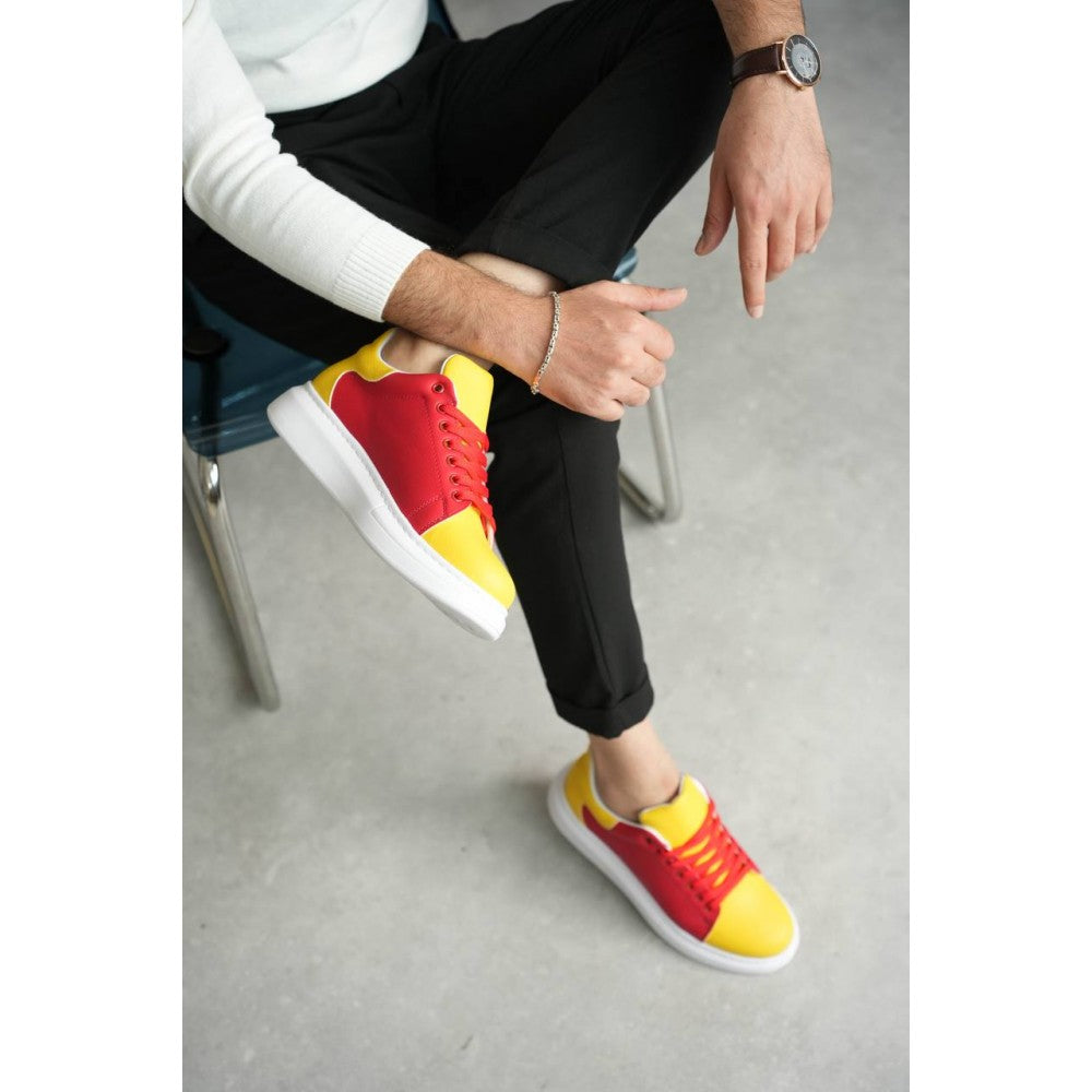 Premium Bağcıklı Günlük Taraftar Erkek Sneaker Sarı Kırmızı
