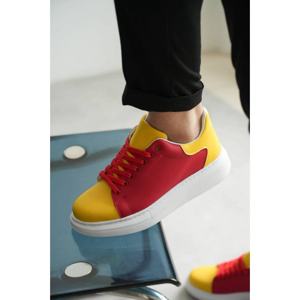 Premium Bağcıklı Günlük Taraftar Erkek Sneaker Sarı Kırmızı