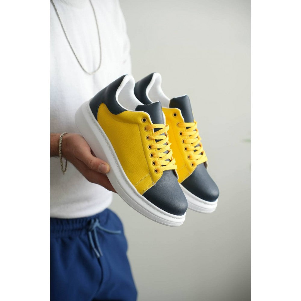 Premium Bağcıklı Günlük Taraftar Erkek Sneaker Sarı Lacivert