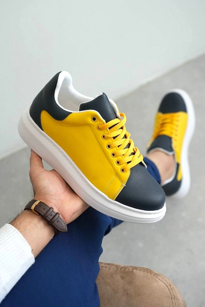 Premium Bağcıklı Günlük Taraftar Erkek Sneaker Sarı Lacivert
