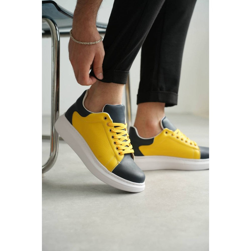 Premium Bağcıklı Günlük Taraftar Erkek Sneaker Sarı Lacivert