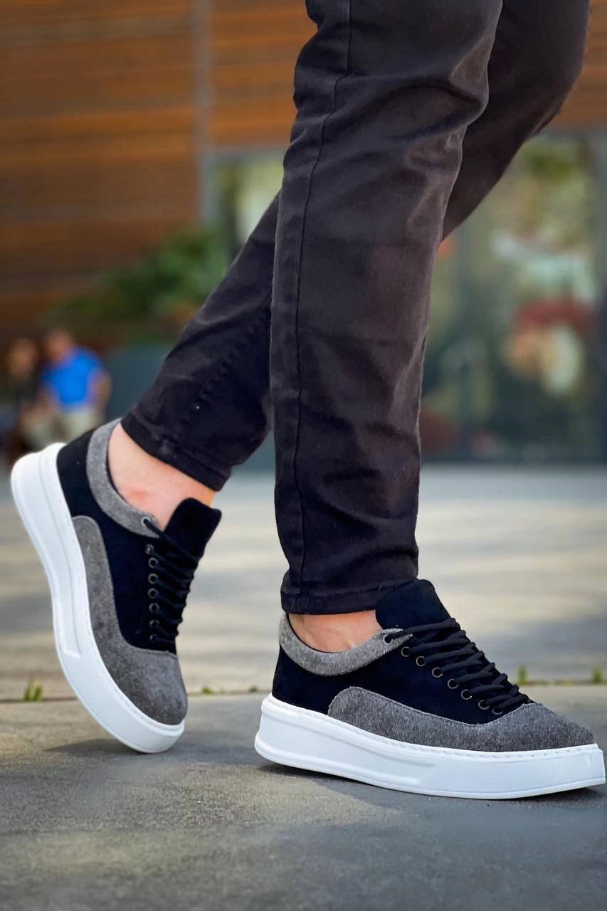 Premium Siyah Gri Süet Bağcıklı  Günlük Erkek  Ayakkabı