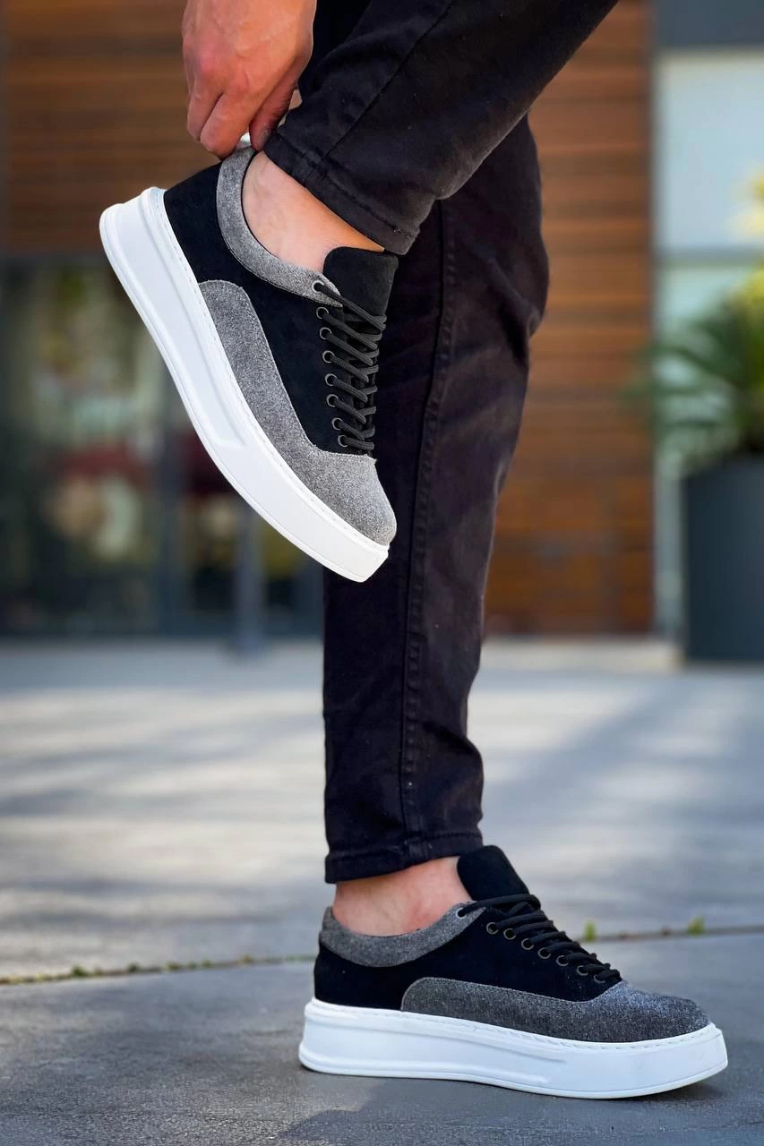 Premium Siyah Gri Süet Bağcıklı  Günlük Erkek  Ayakkabı