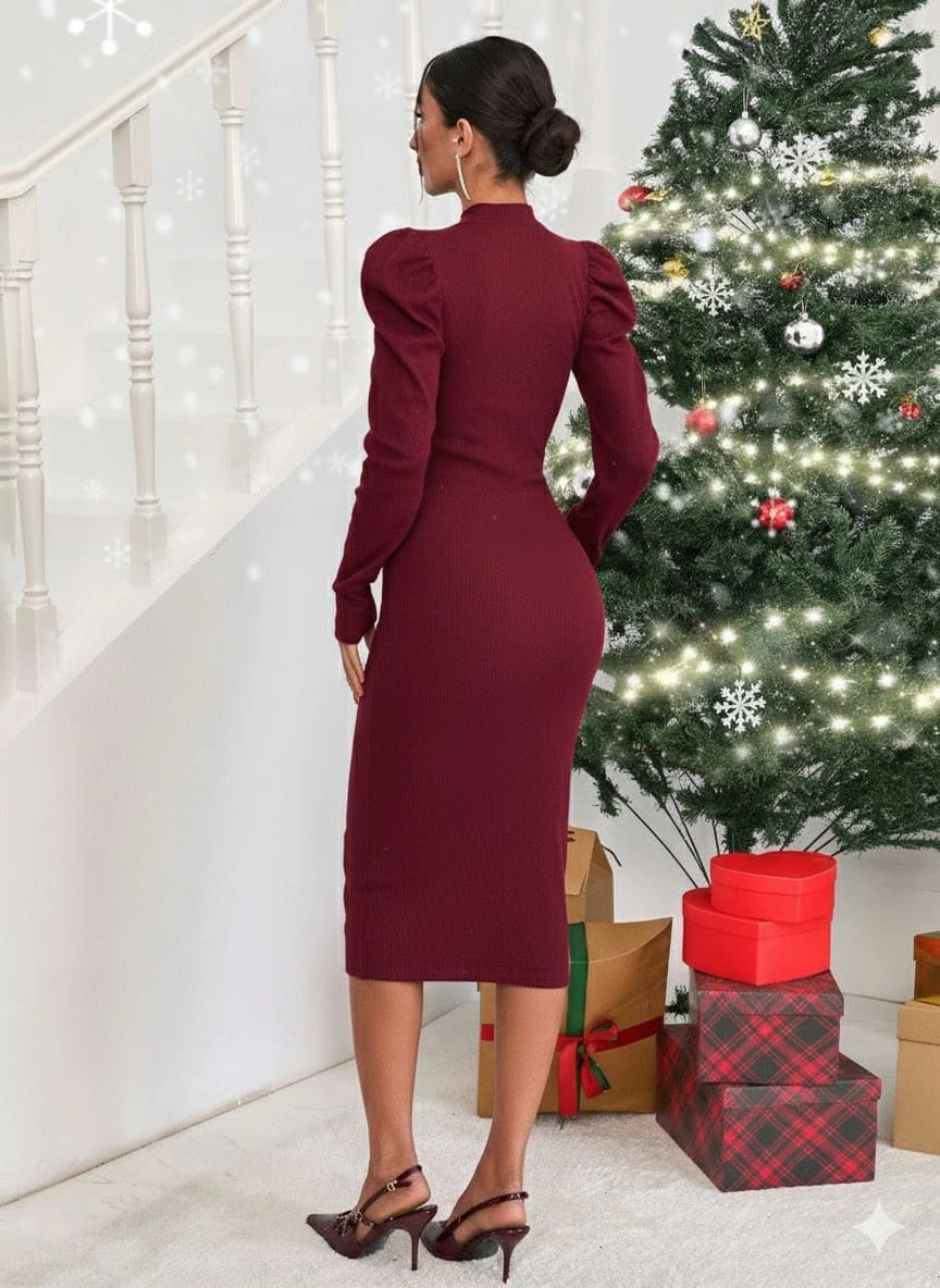 Prenses kol kaşkorse elbise bordo