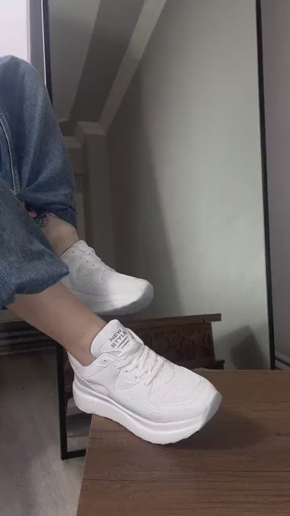 NZS Premium Knit Detailed Lace-Up Women's White Sneakers