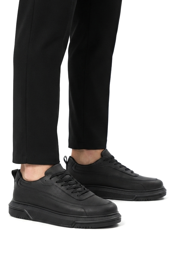 Prevos Yüksek Kalite Kalın Taban Erkek Sneaker Siyah