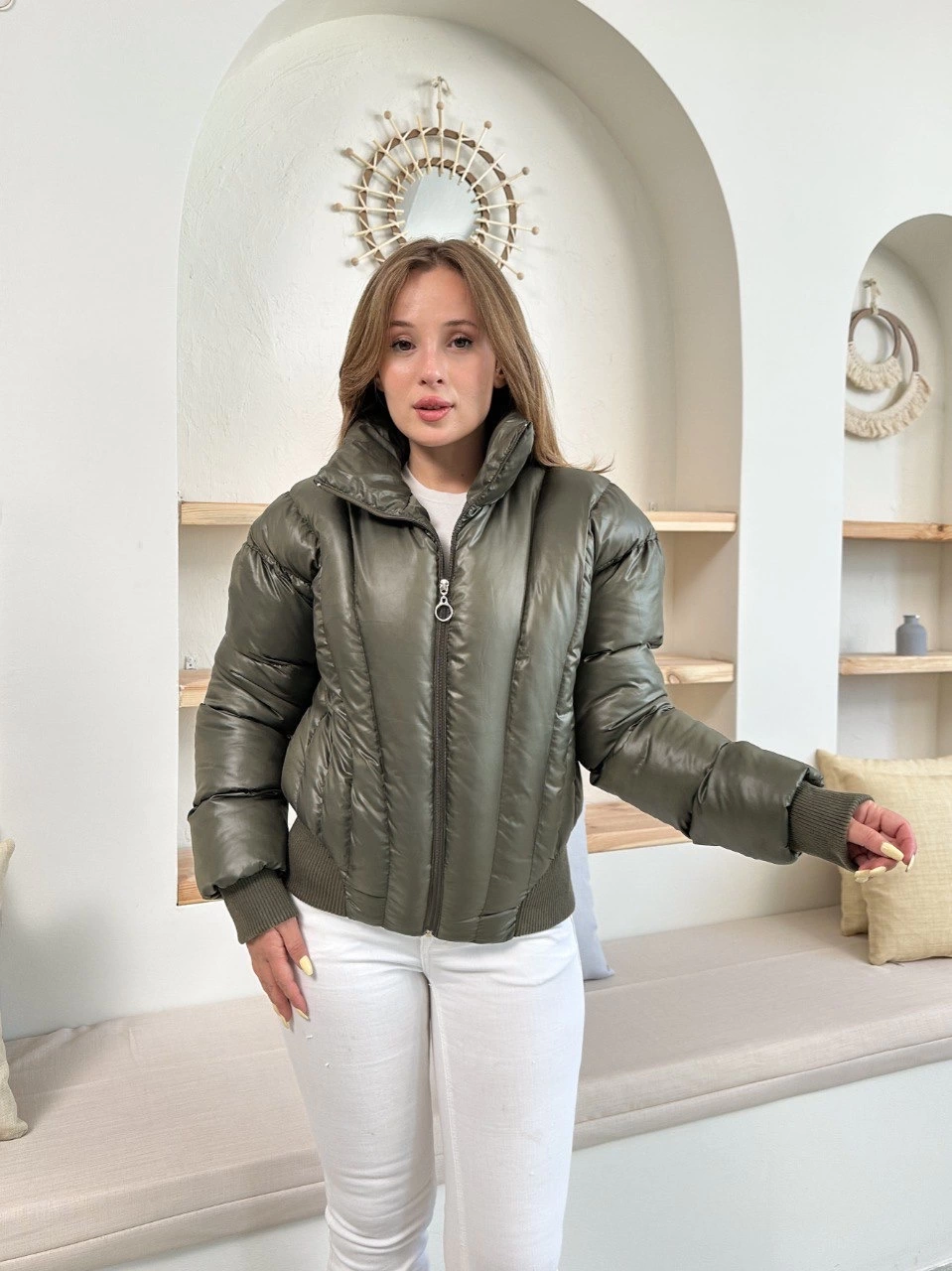 Puffer Kısa Trend Şişme Mont Haki