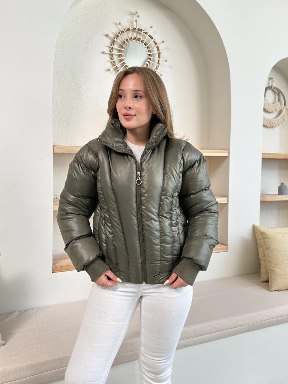 Puffer Kısa Trend Şişme Mont Haki