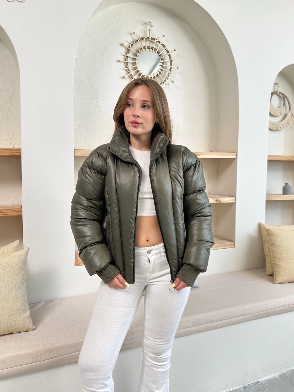 Puffer Kısa Trend Şişme Mont Haki