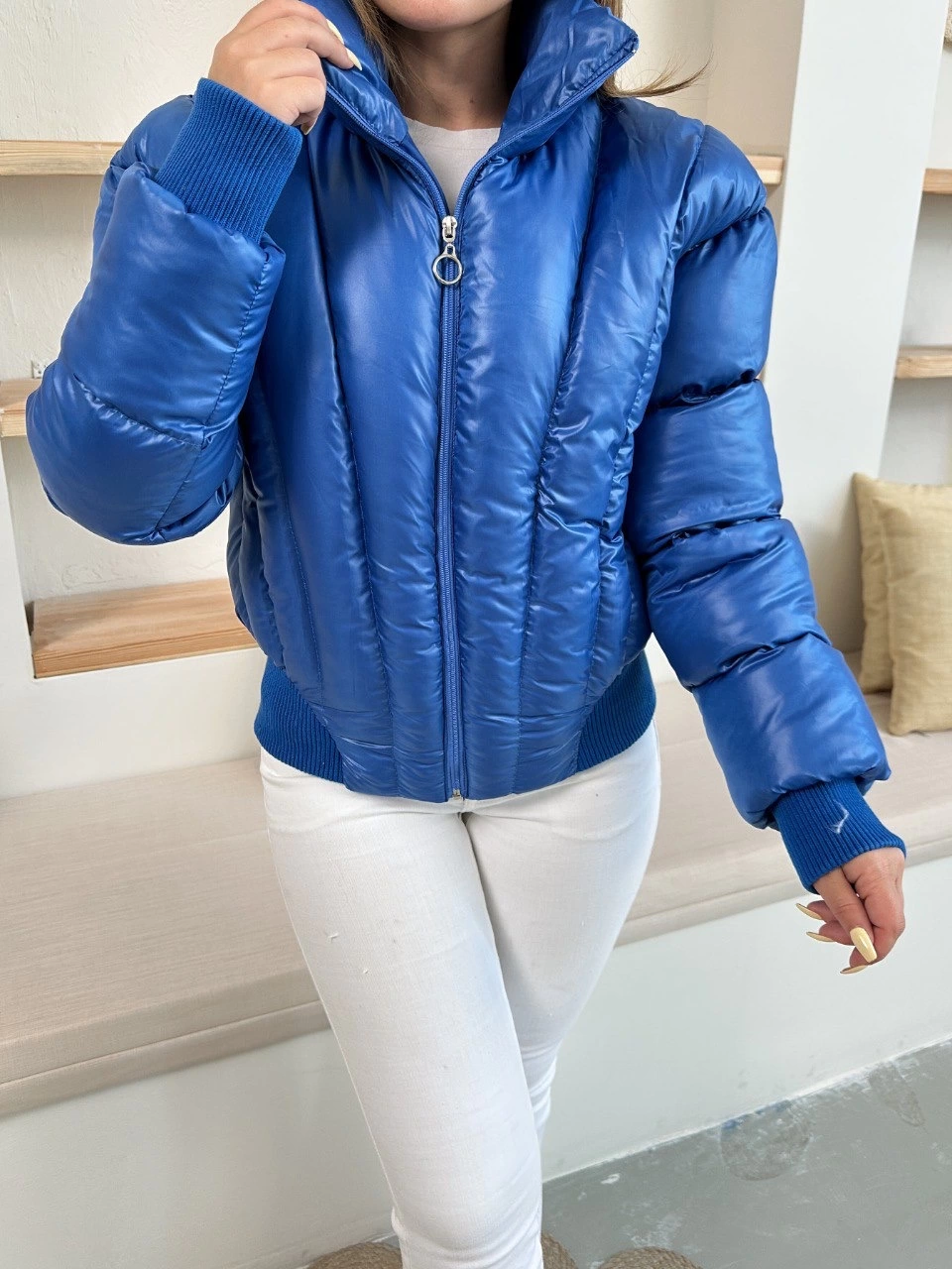 Puffer Kısa Trend Şişme Mont Mavi
