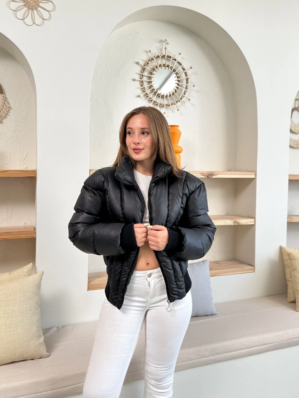 Puffer Kısa Trend Şişme Mont Siyah