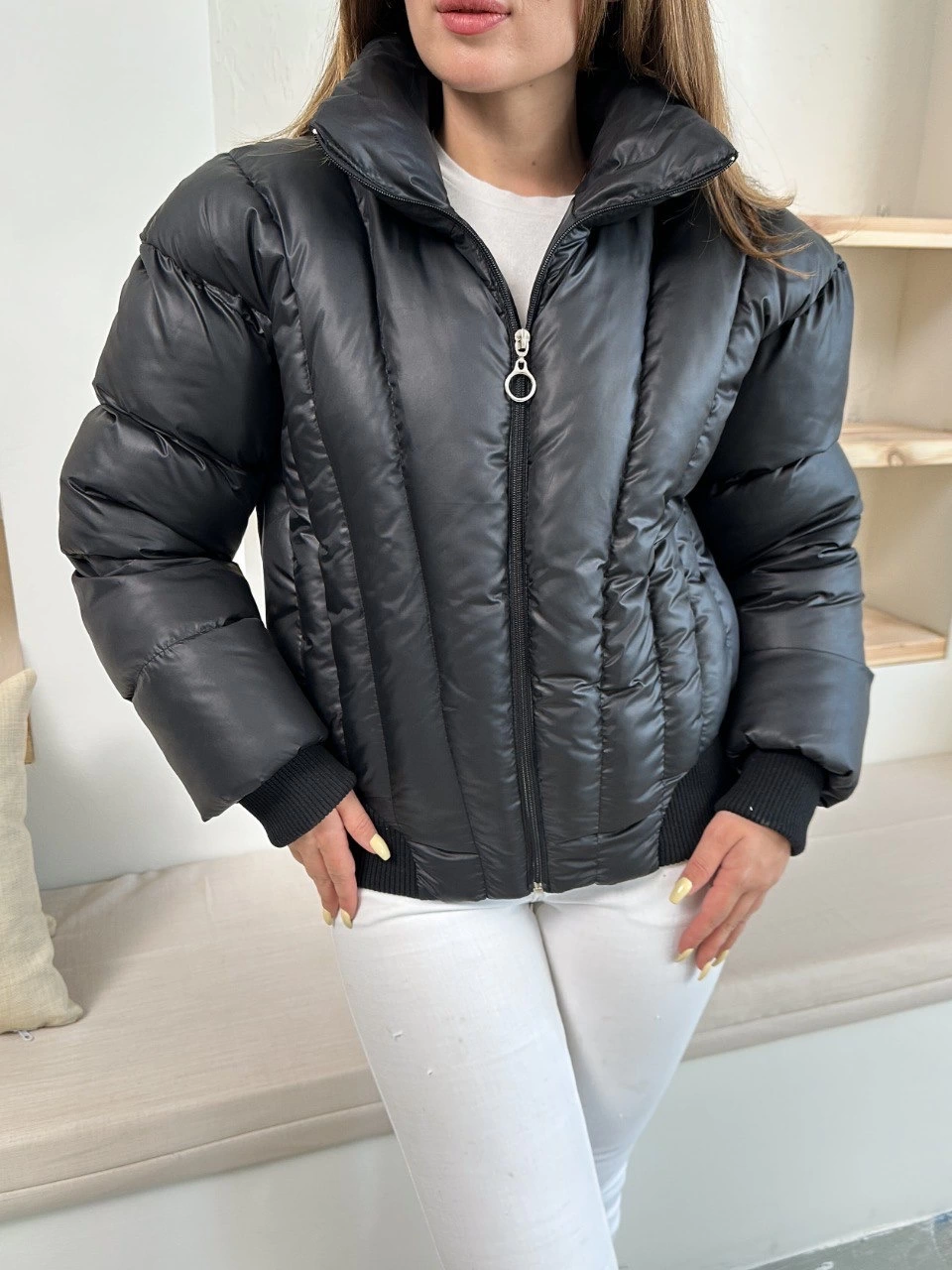 Puffer Kısa Trend Şişme Mont Siyah