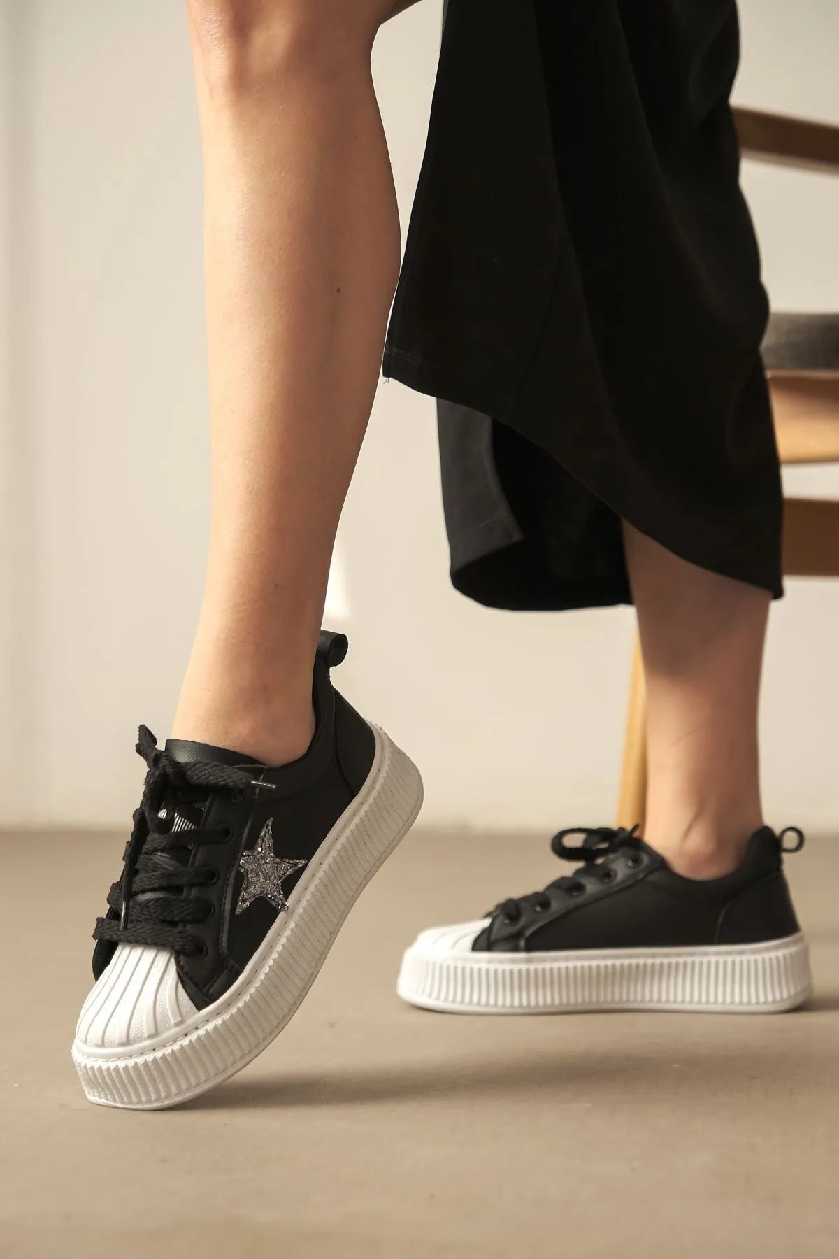 Star Rahat Ergonomik Premium Kadın Sneaker Siyah Beyaz