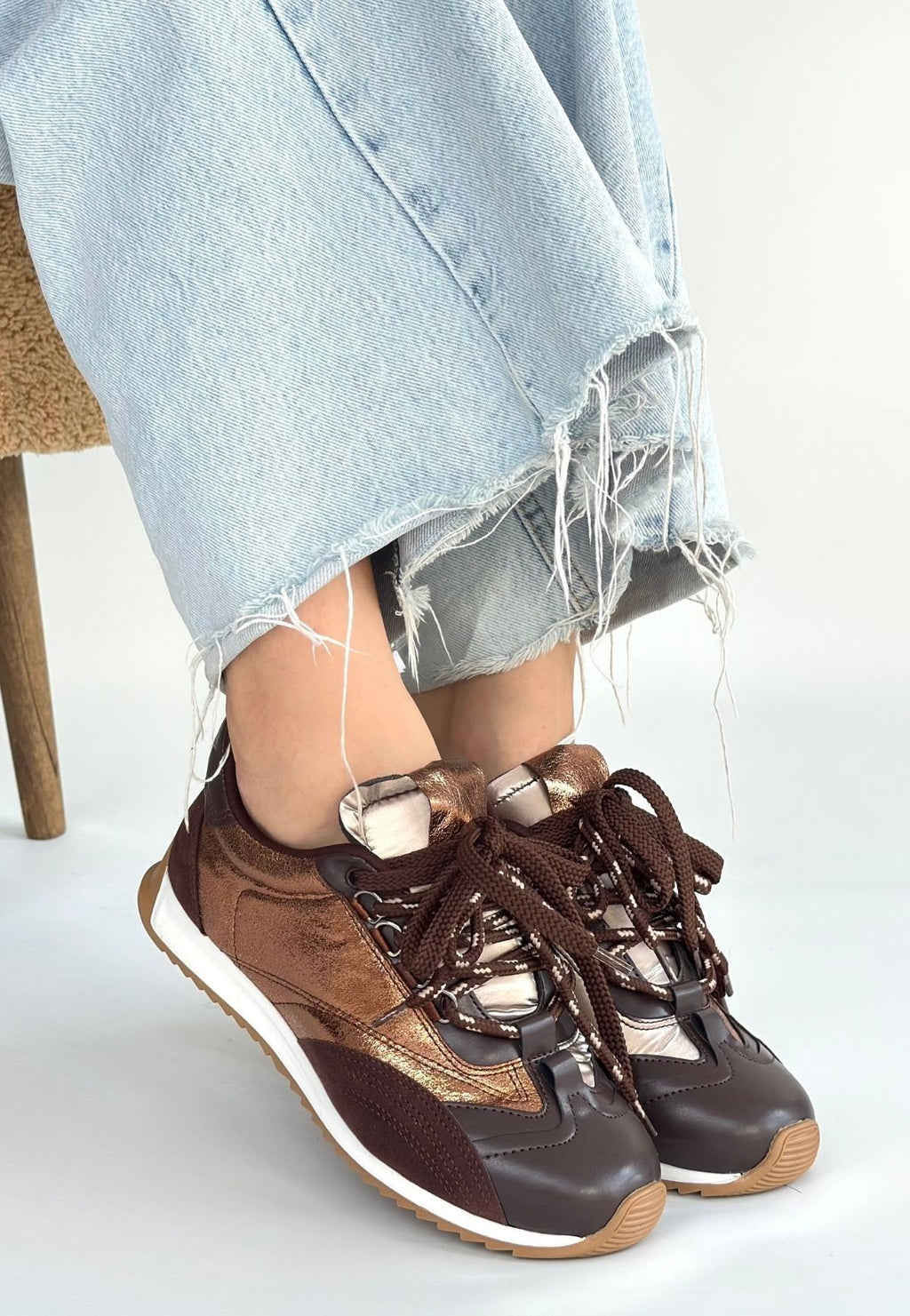 ZRNE-009 Premium Kahve Bağcıklı Paraşüt Detaylı Kadın Sneaker