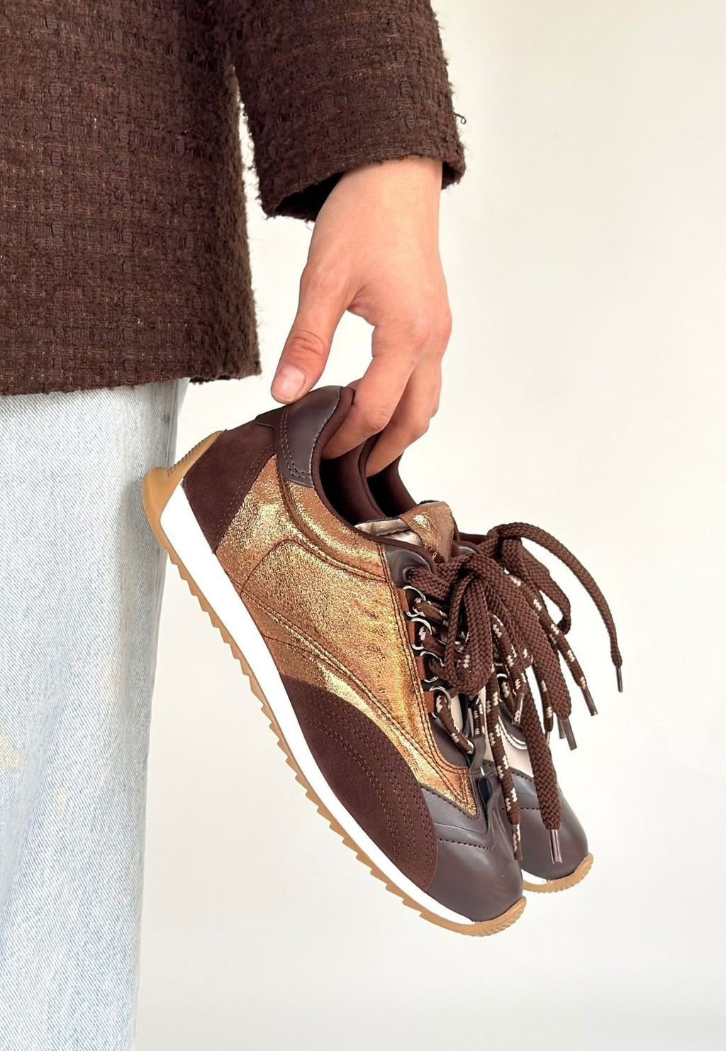 ZRNE-009 Premium Kahve Bağcıklı Paraşüt Detaylı Kadın Sneaker