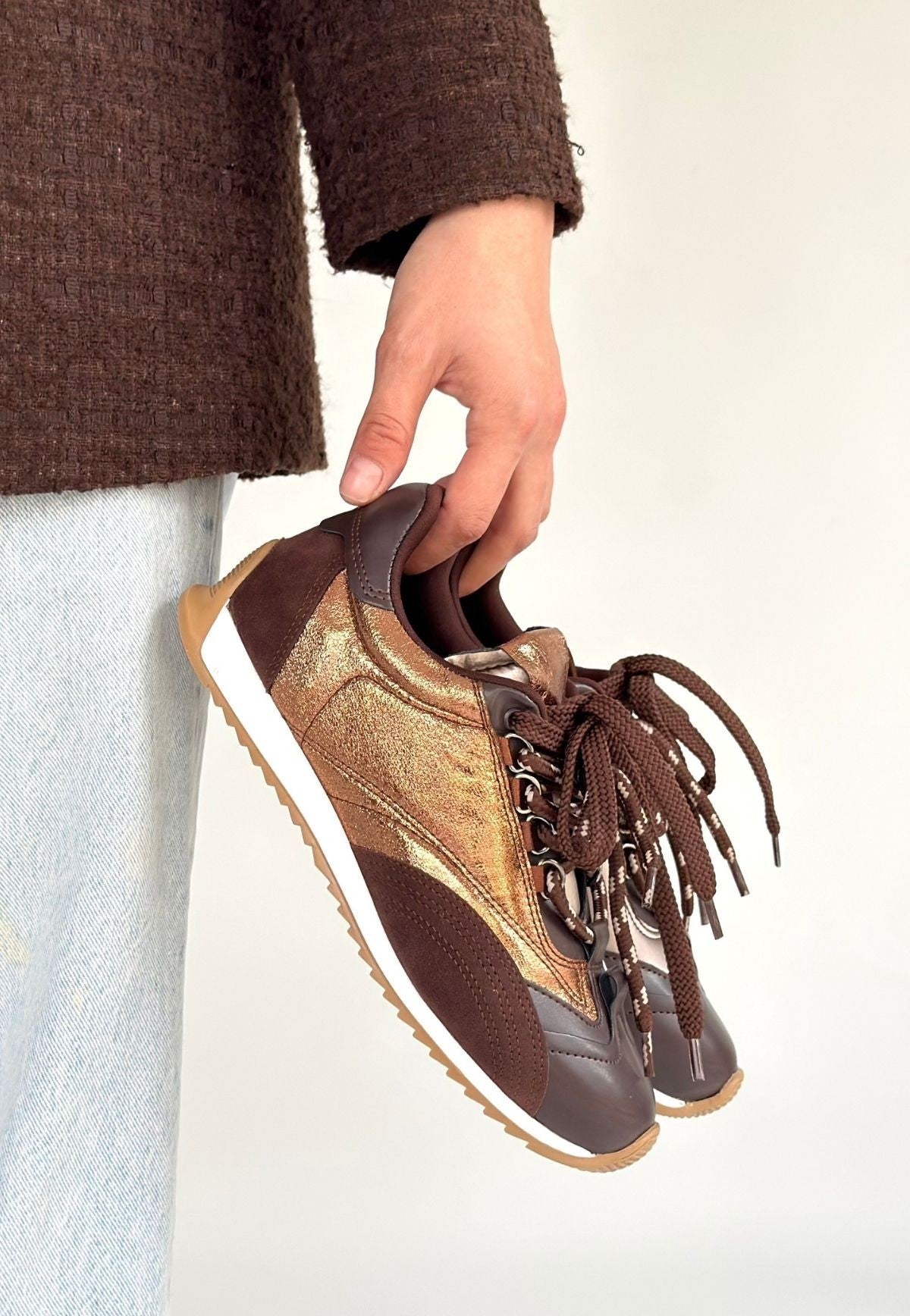 ZRNE-009 Premium Kahve Bağcıklı Paraşüt Detaylı Kadın Sneaker
