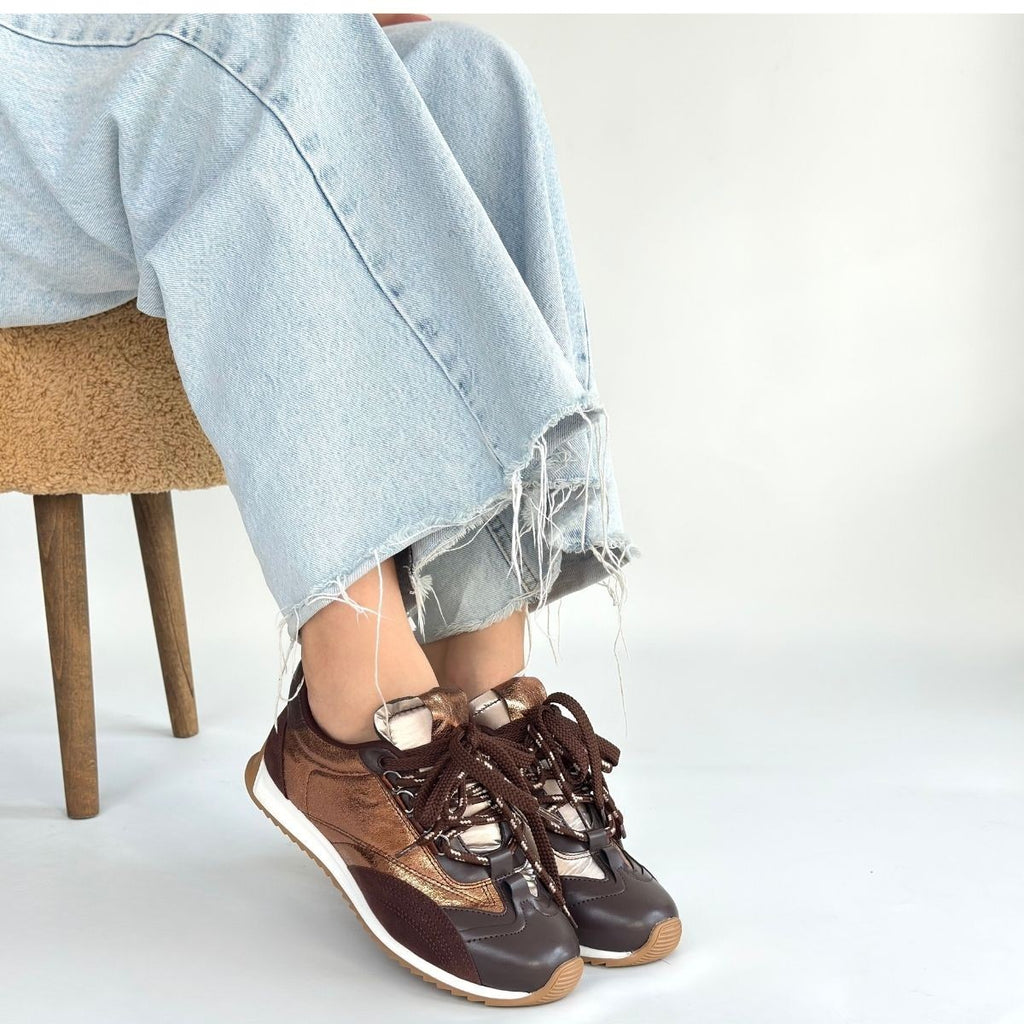 ZRNE-009 Premium Kahve Bağcıklı Paraşüt Detaylı Kadın Sneaker