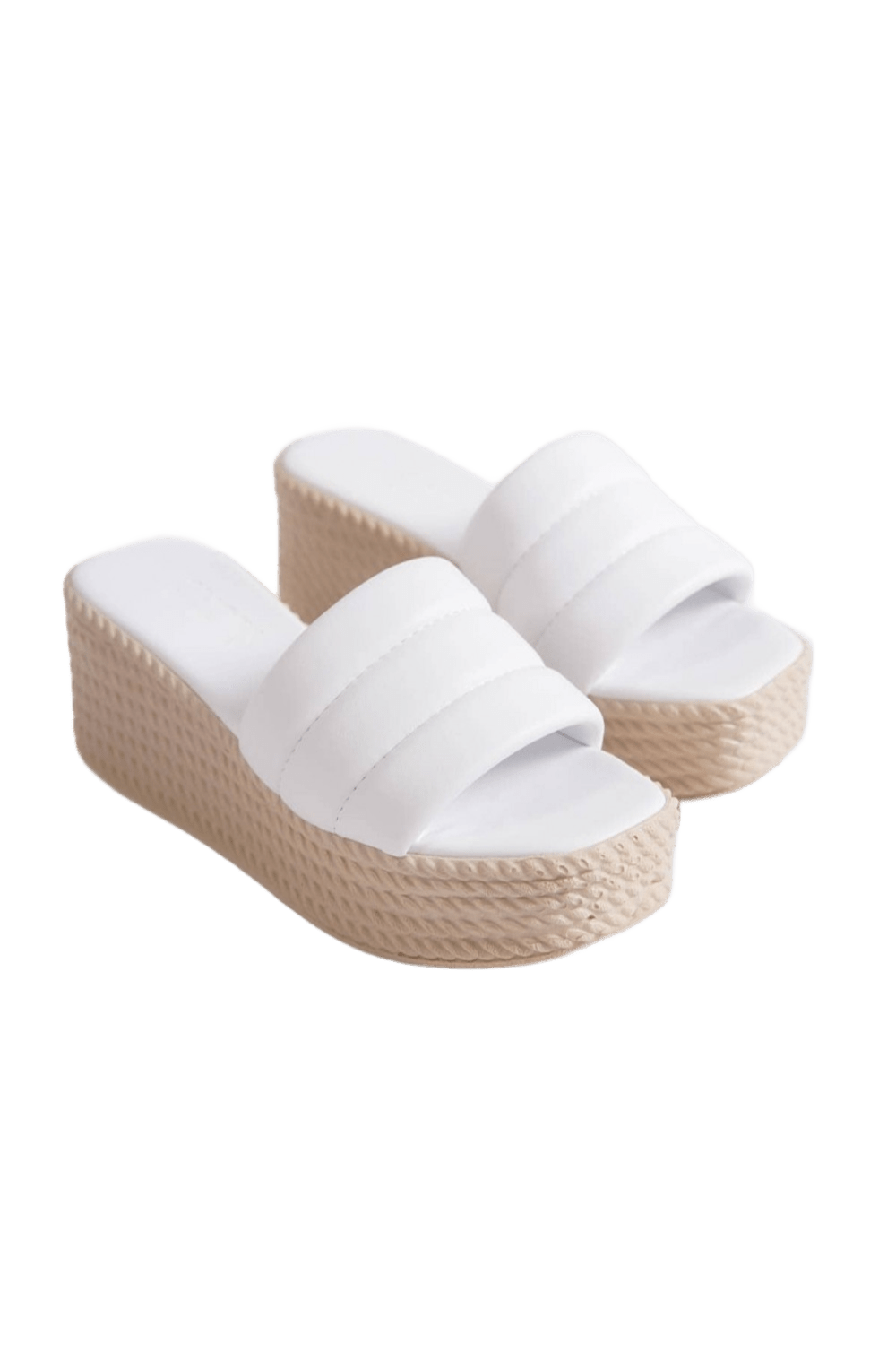 REINA Wedge Heel Orthopedic Sole Wicker Look Women's Slippers - White