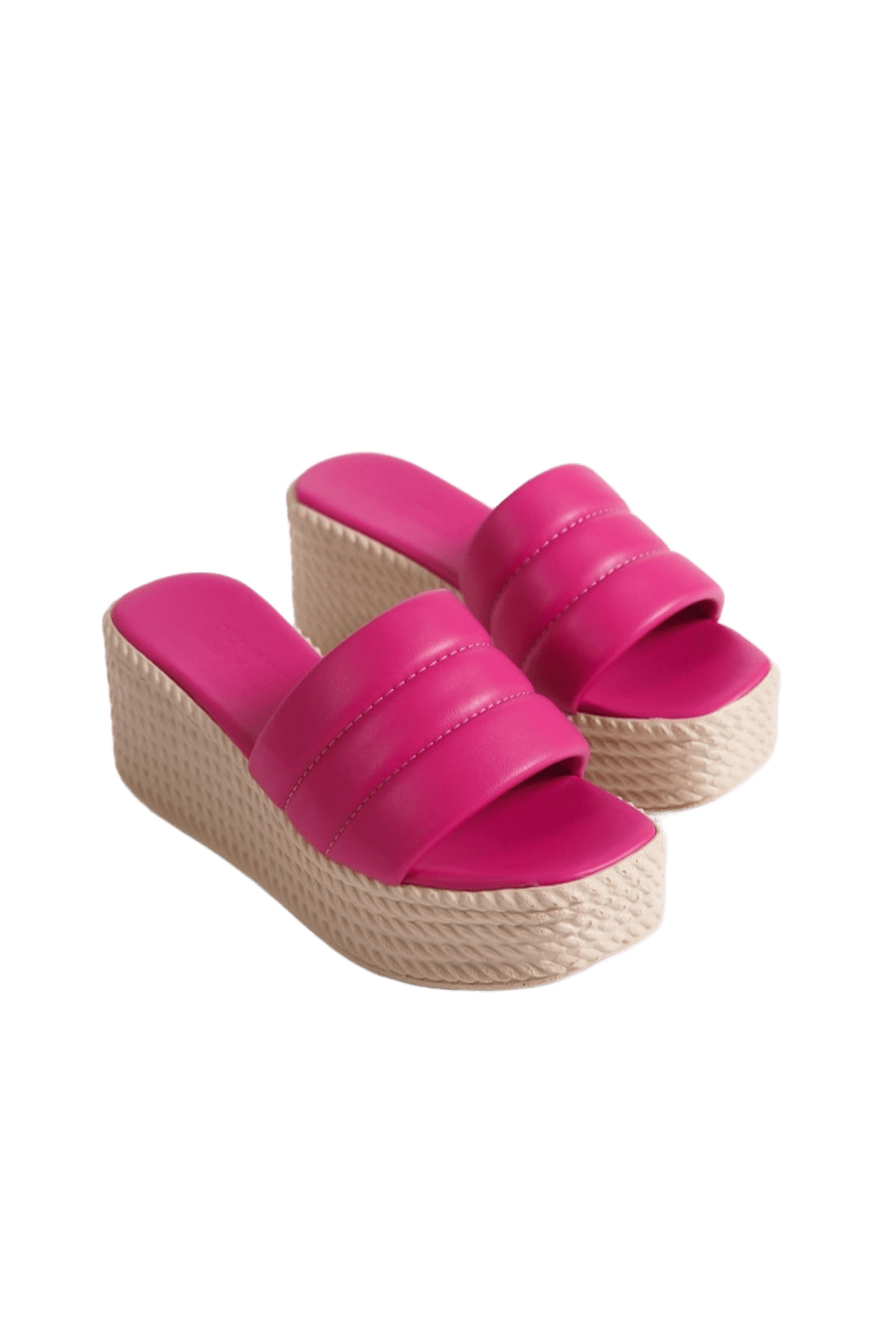 REINA Wedge Heeled Orthopedic Sole Wicker Look Women's Slippers - Fuchsia