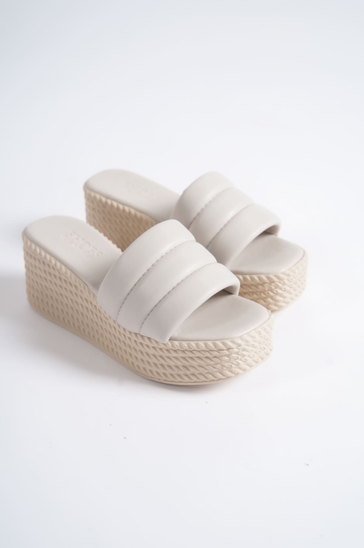 REINA Wedge Heeled Orthopedic Sole Wicker Look Women's Slippers - Cream