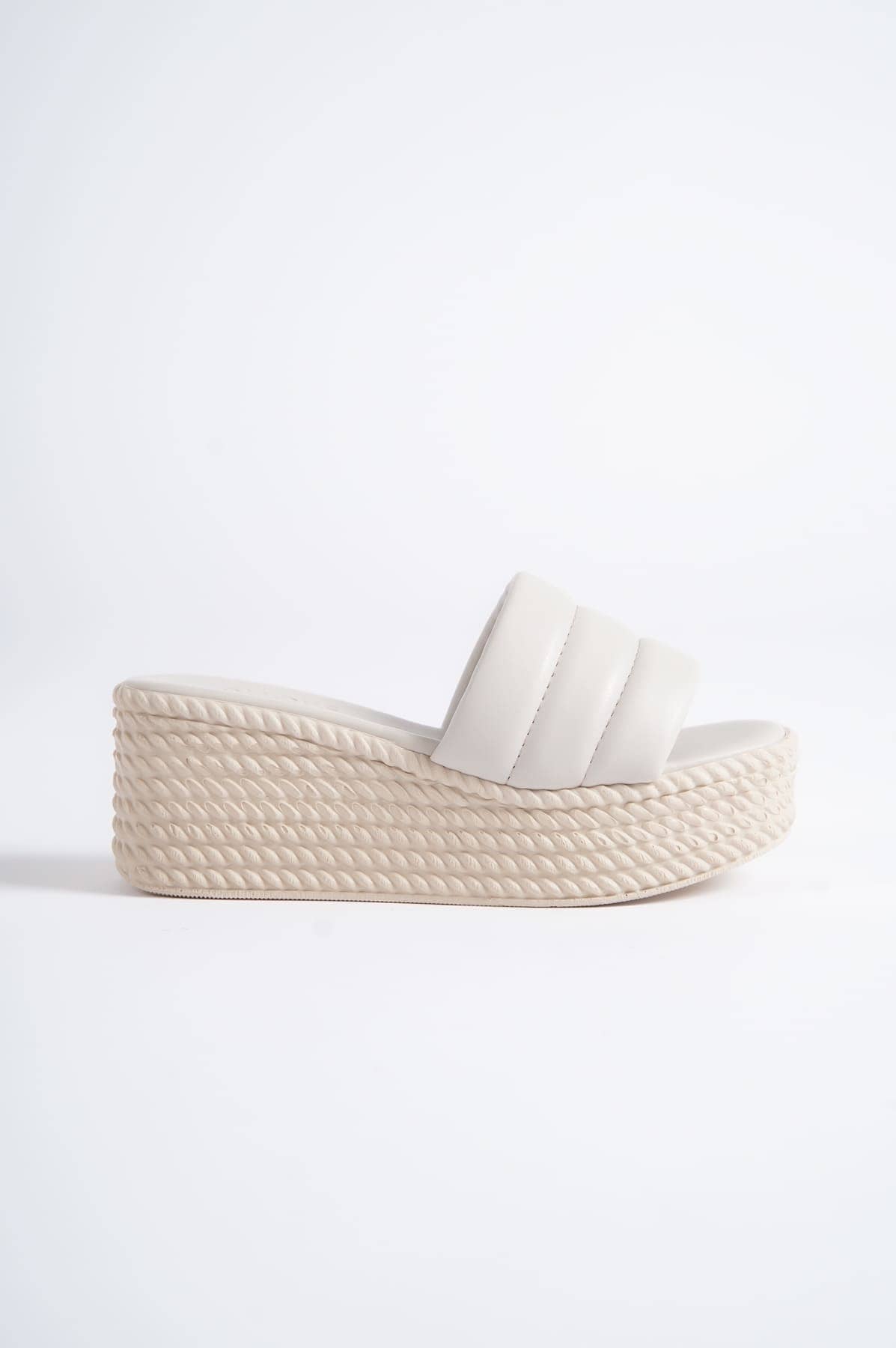 REINA Wedge Heeled Orthopedic Sole Wicker Look Women's Slippers - Cream