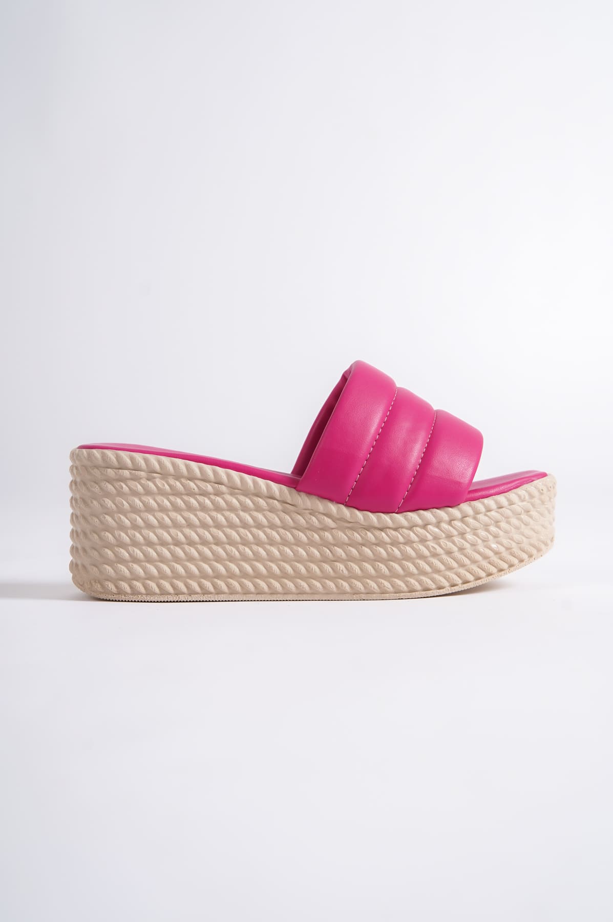 REINA Wedge Heeled Orthopedic Sole Wicker Look Women's Slippers - Fuchsia