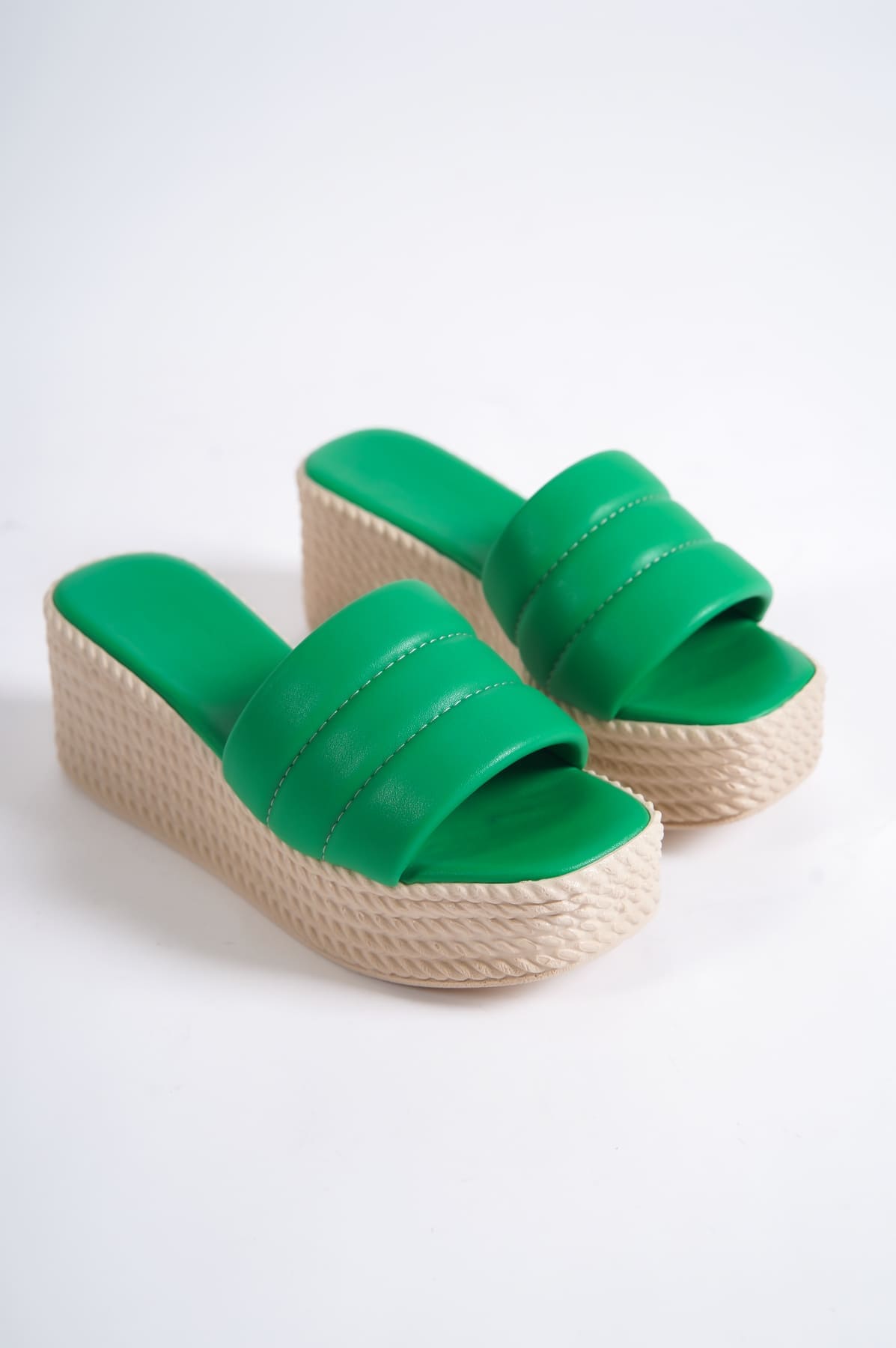 REINA Wedge Heel Orthopedic Sole Wicker Look Women's Slippers - Green