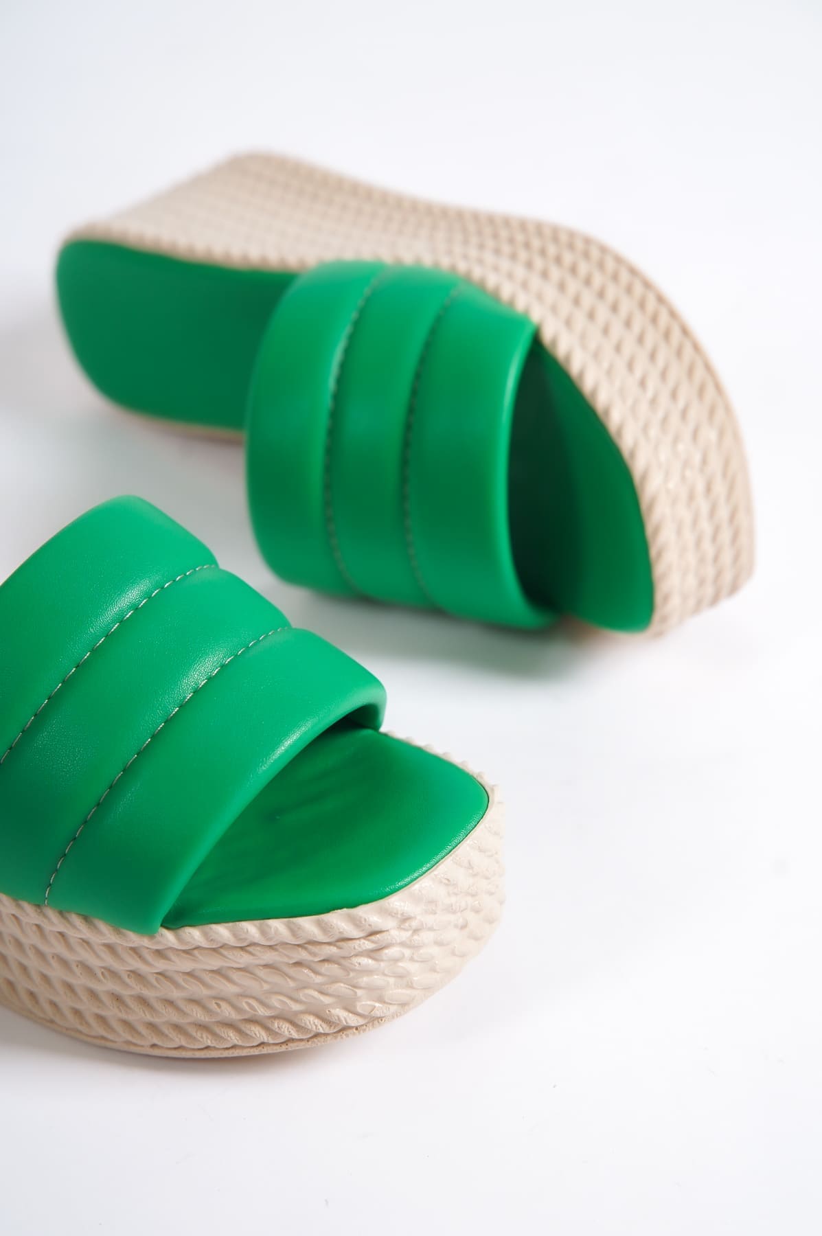 REINA Wedge Heel Orthopedic Sole Wicker Look Women's Slippers - Green