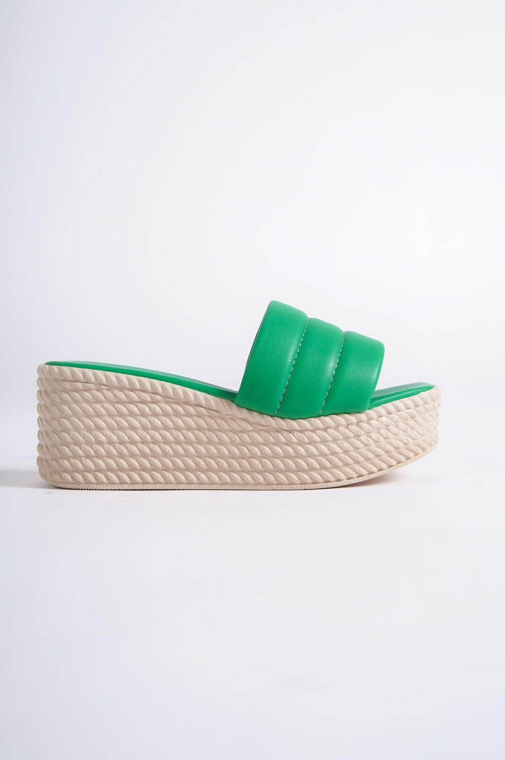 REINA Wedge Heel Orthopedic Sole Wicker Look Women's Slippers - Green