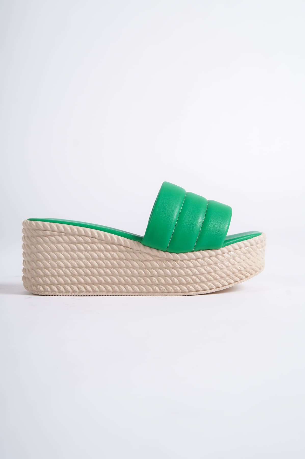 REINA Wedge Heel Orthopedic Sole Wicker Look Women's Slippers - Green