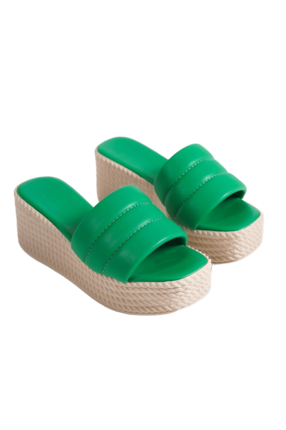 REINA Wedge Heel Orthopedic Sole Wicker Look Women's Slippers - Green