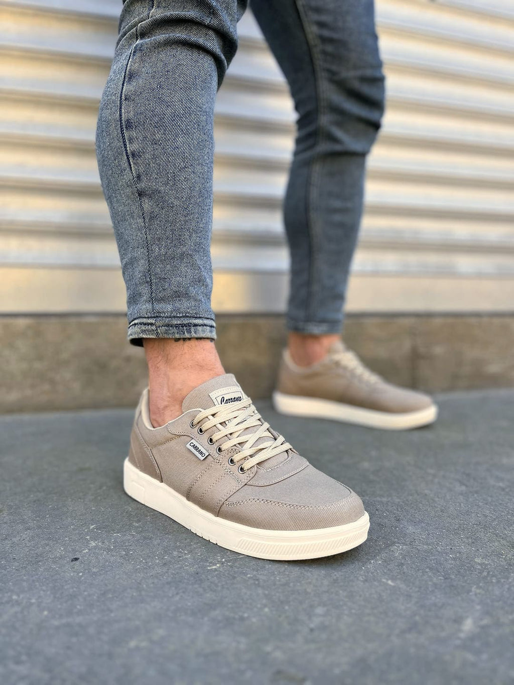 REX Lace-Up Linen Fabric Men's Casual Sneakers - Beige