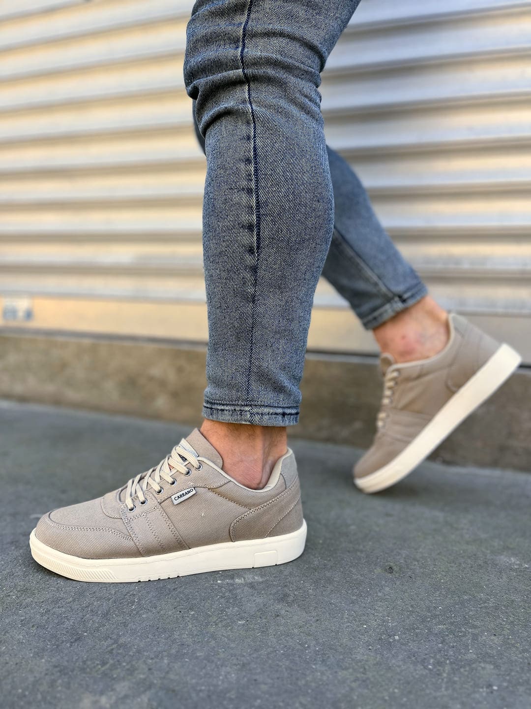 REX Lace-Up Linen Fabric Men's Casual Sneakers - Beige