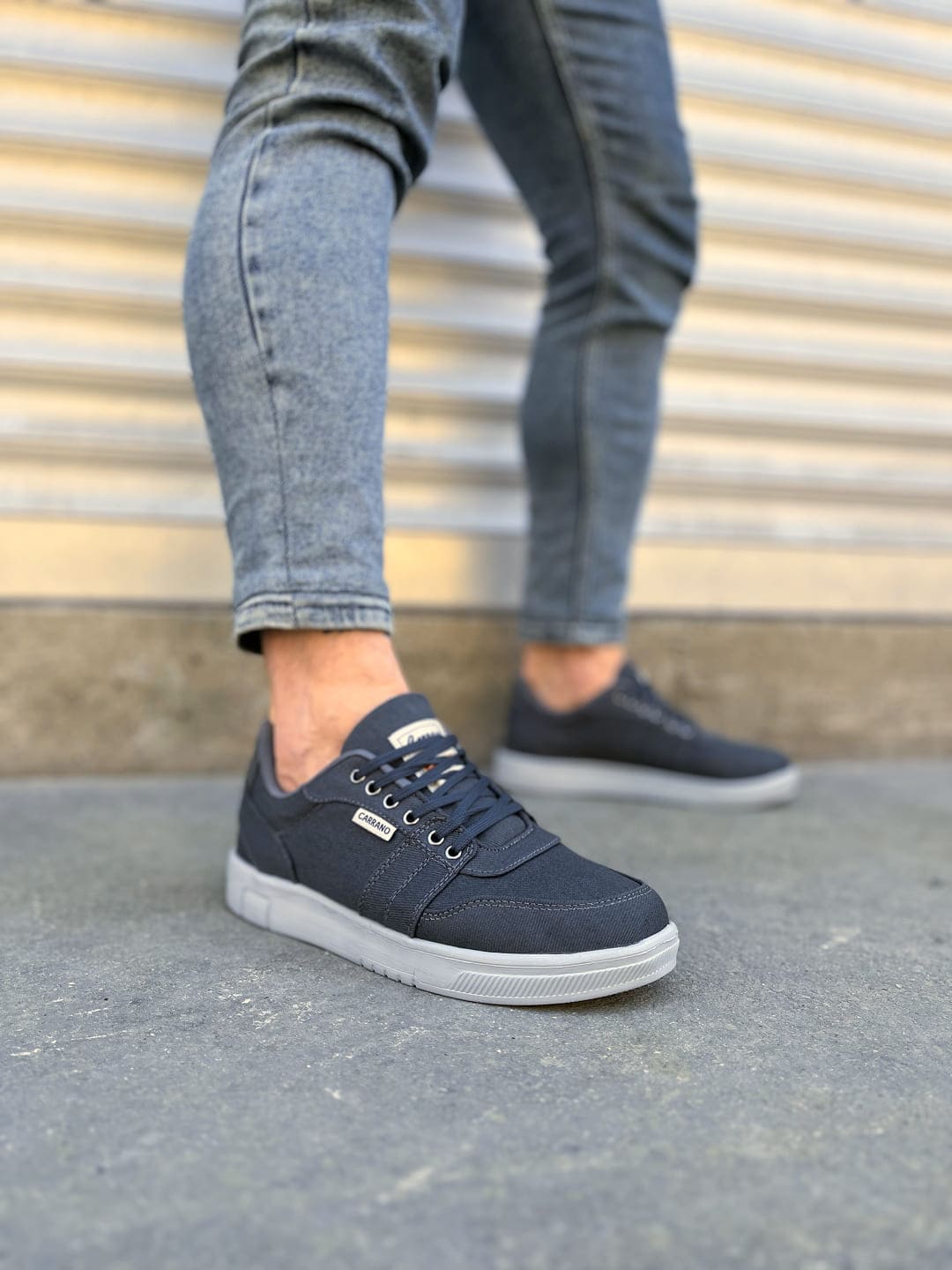 REX Bağcıklı Keten Kumaş Erkek Günlük Sneaker Ayakkabı - Füme