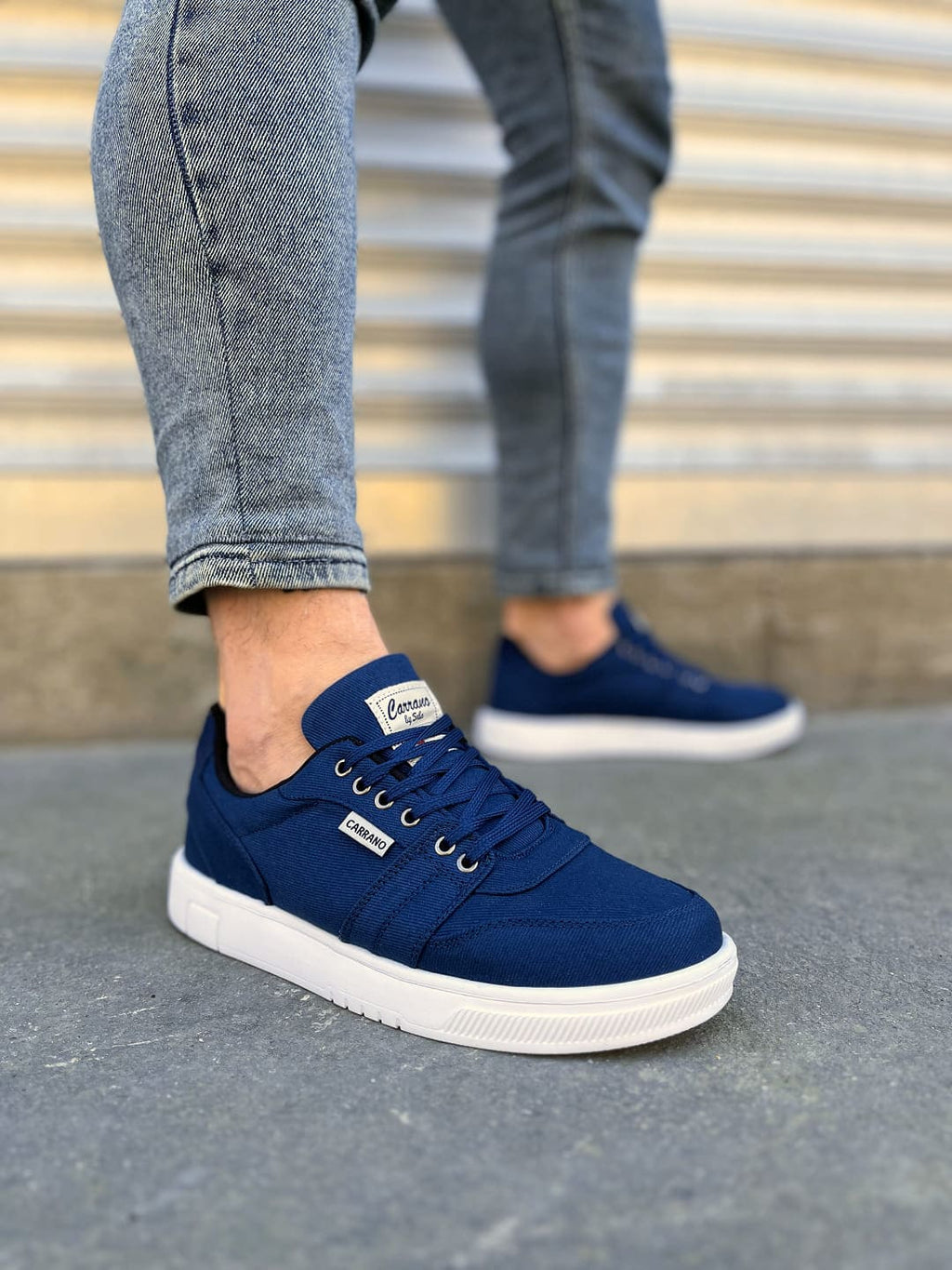 REX Lace-Up Linen Fabric Men's Casual Sneakers - Navy Blue