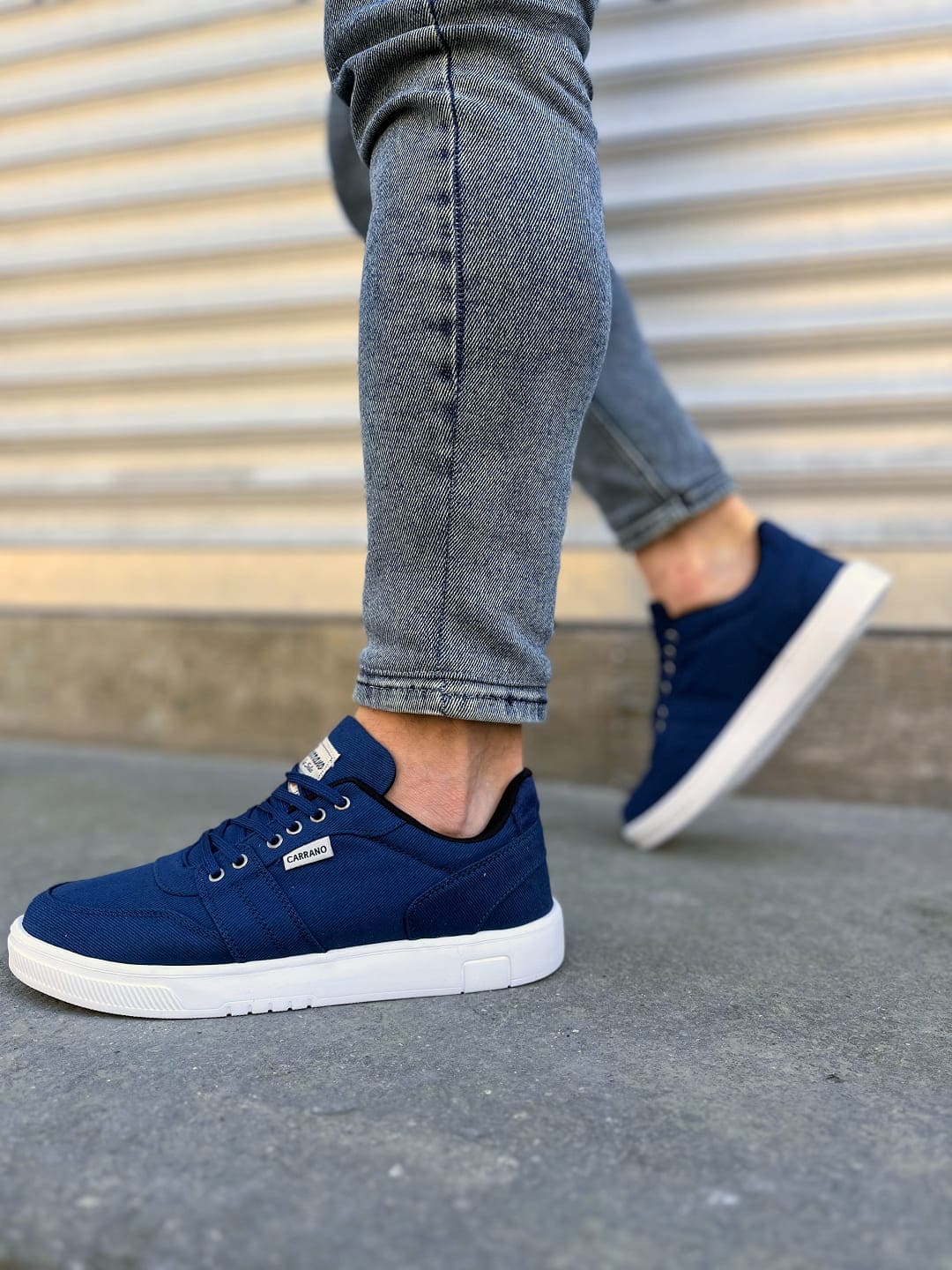 REX Lace-Up Linen Fabric Men's Casual Sneakers - Navy Blue
