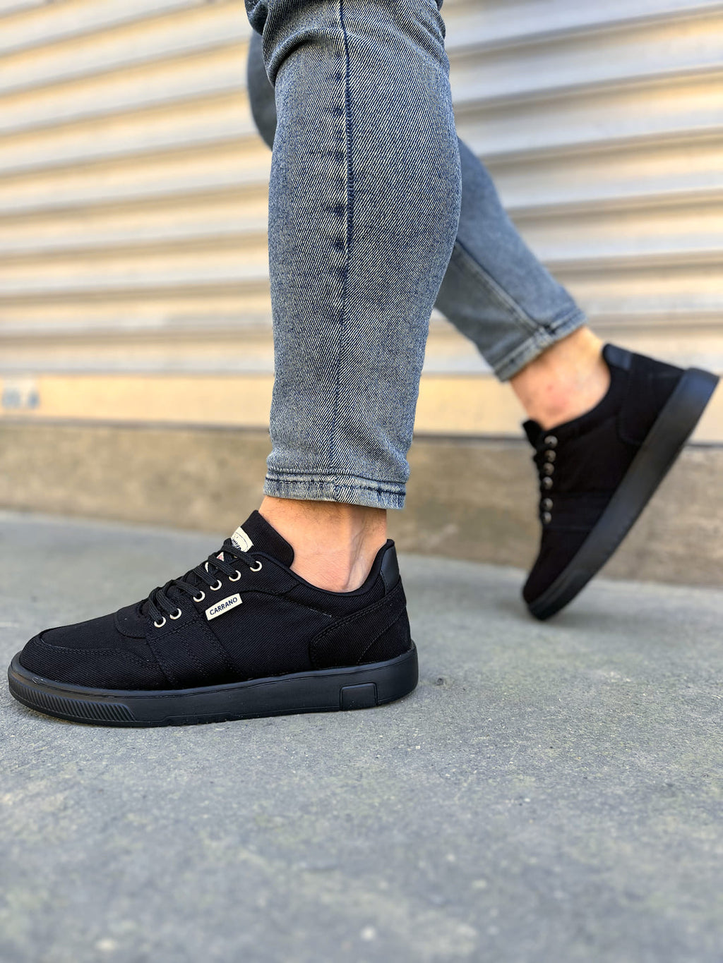 REX Bağcıklı Keten Kumaş Erkek Günlük Sneaker Ayakkabı - Siyah