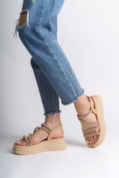 RILEY Thin Buckled Stoned Striped Orthopedic Sole Women's Sandals - TT Ten