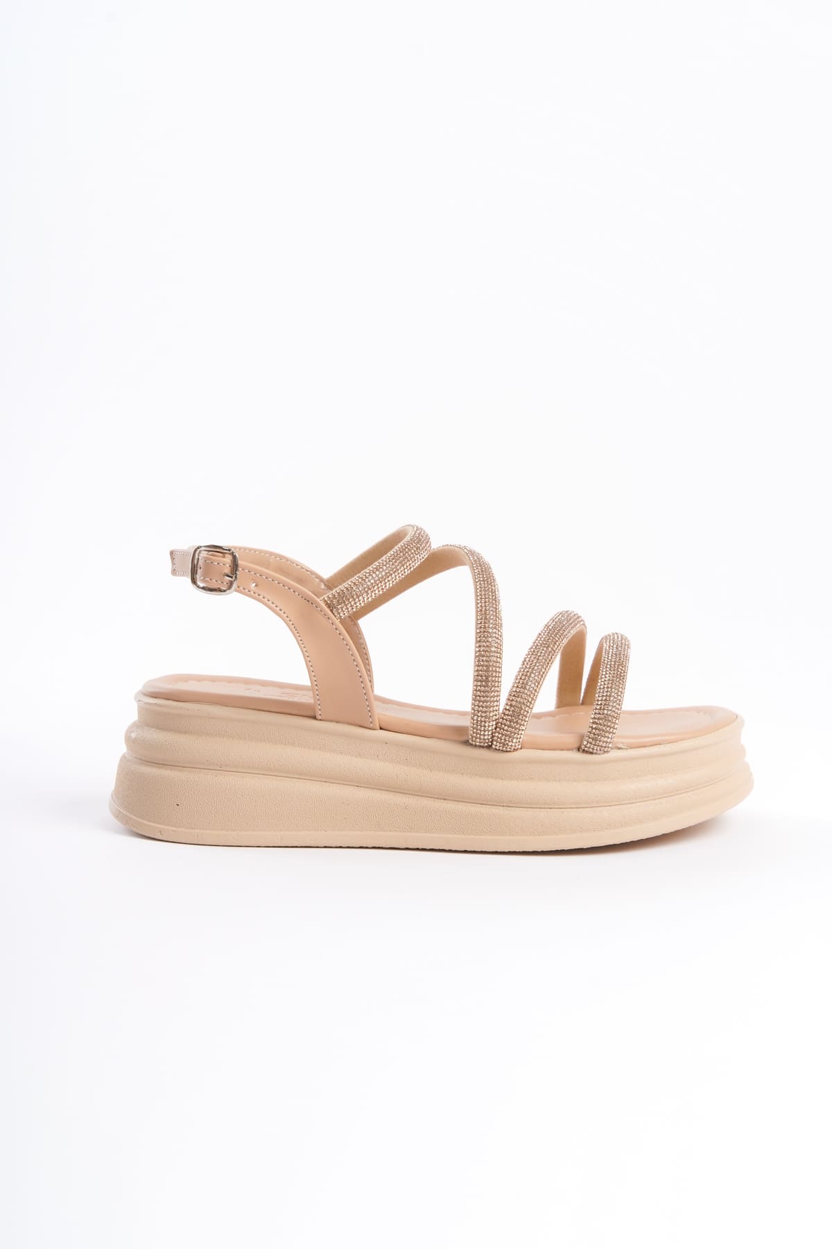 RILEY Thin Buckled Stoned Striped Orthopedic Sole Women's Sandals - TT Ten