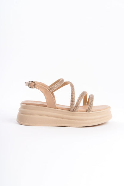 RILEY Thin Buckled Stoned Striped Orthopedic Sole Women's Sandals - TT Ten