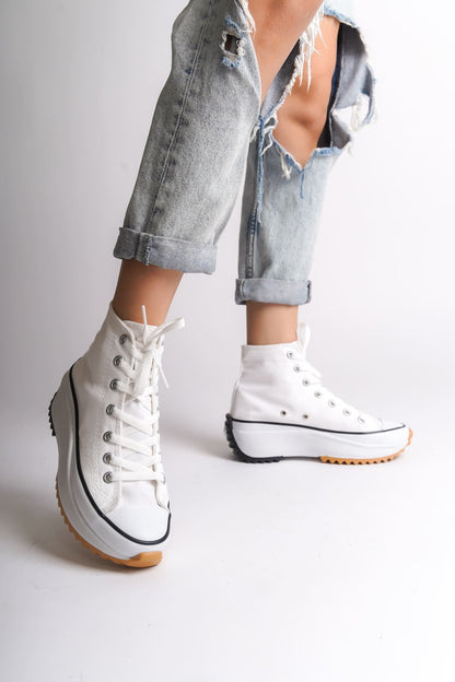 VENICE Lace-Up Orthopedic Sole High-Top Linen Women's Sneaker - White