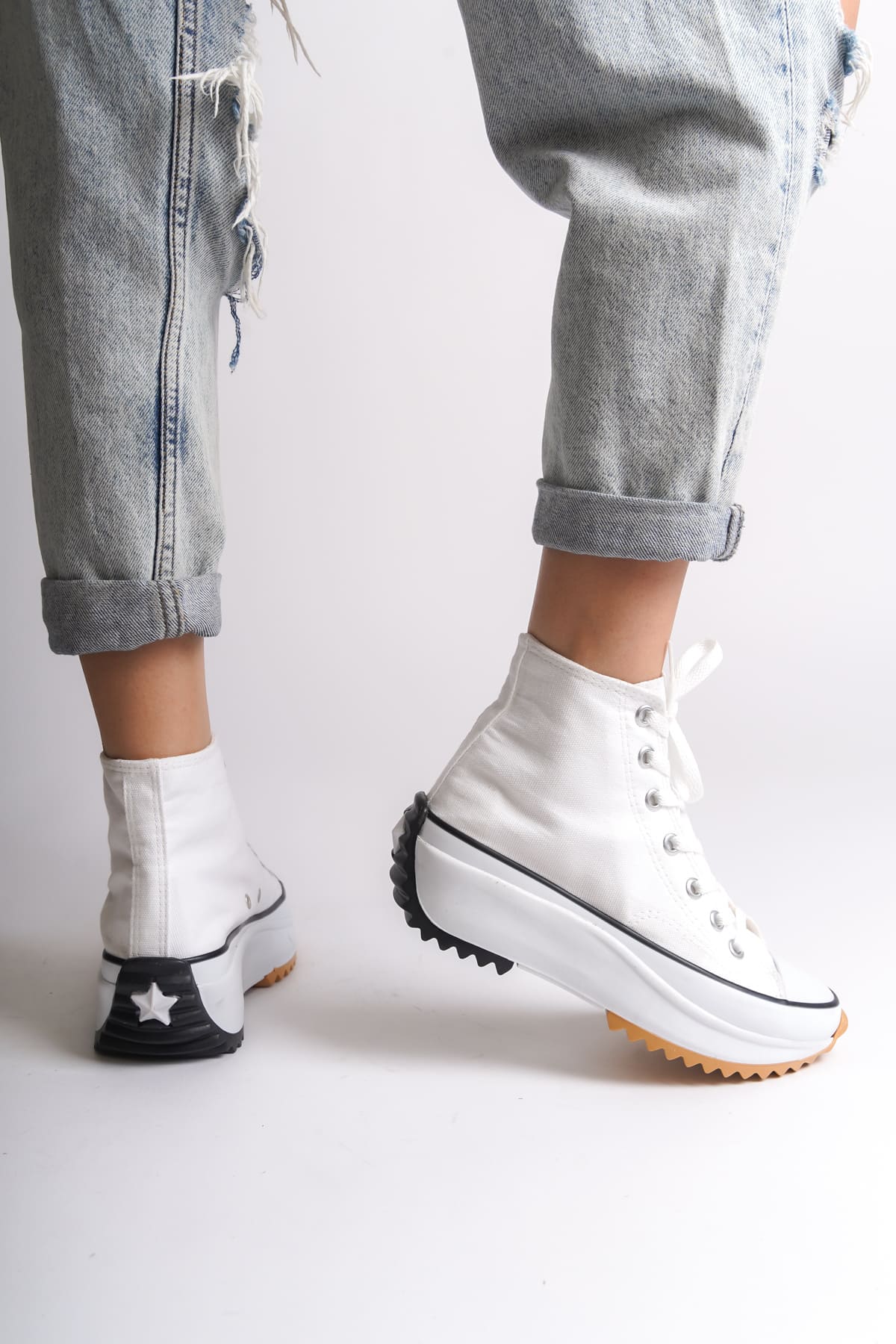 VENICE Lace-Up Orthopedic Sole High-Top Linen Women's Sneaker - White