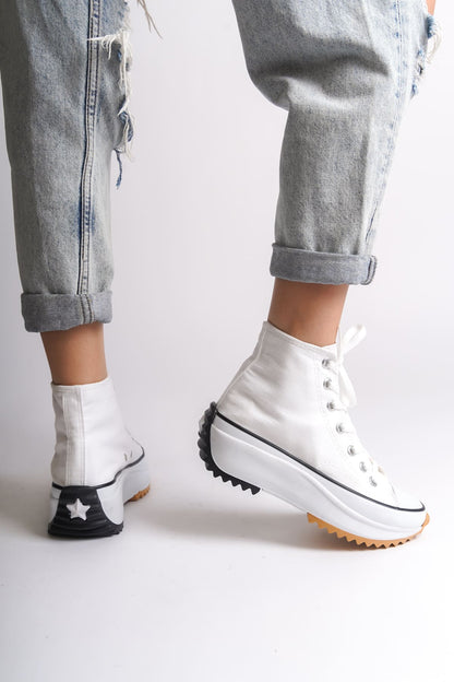 VENICE Lace-Up Orthopedic Sole High-Top Linen Women's Sneaker - White