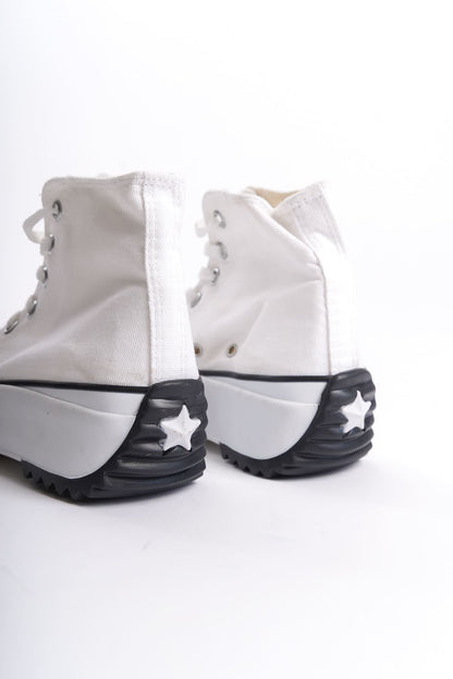 VENICE Lace-Up Orthopedic Sole High-Top Linen Women's Sneaker - White