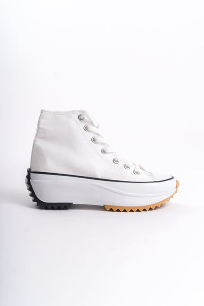 VENICE Lace-Up Orthopedic Sole High-Top Linen Women's Sneaker - White