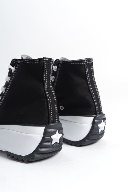 VENICE Lace-Up Orthopedic Sole High-Top Linen Women's Sneaker - Black