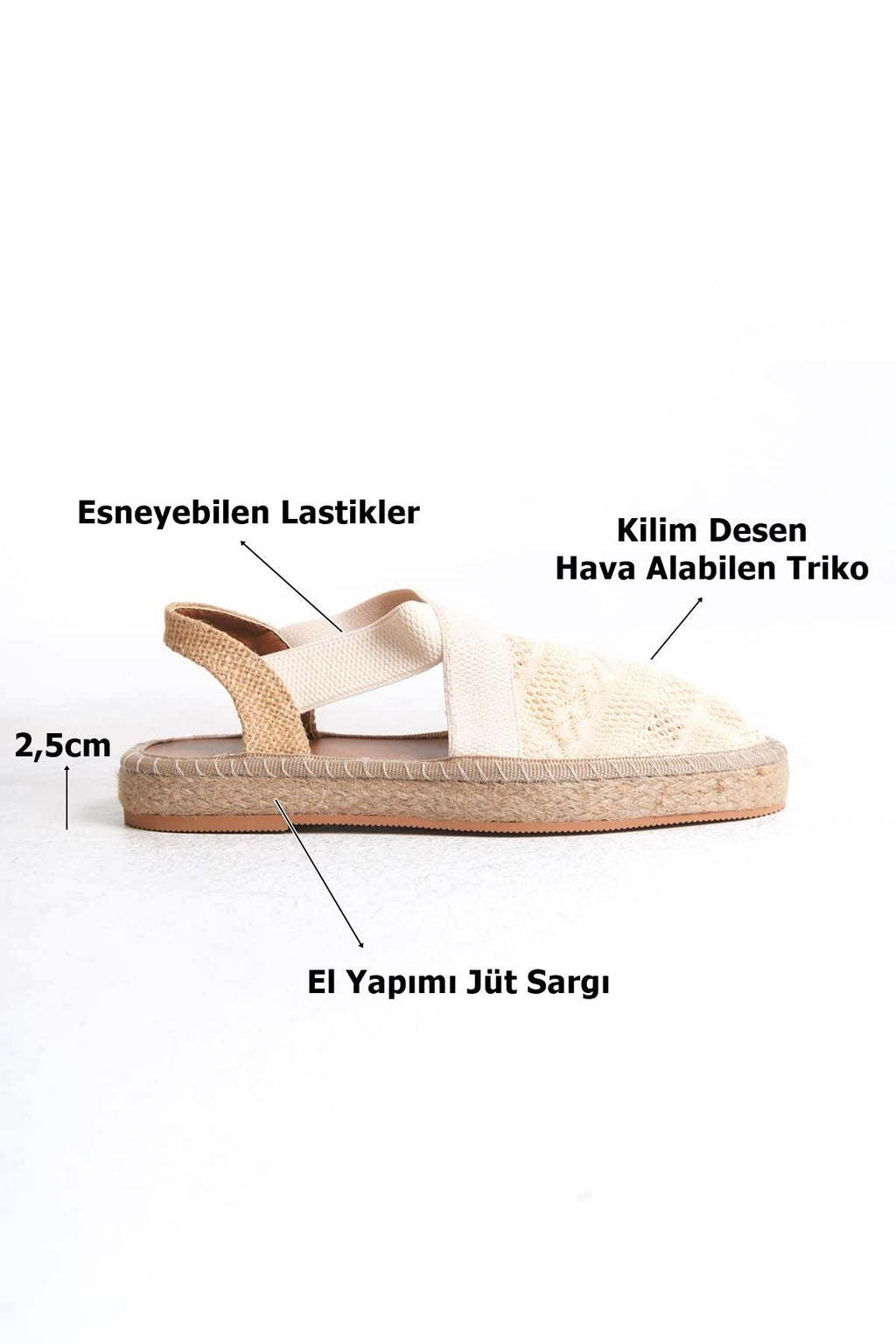 Rosa Premium Keten Rahat Bej Kadın Sandalet