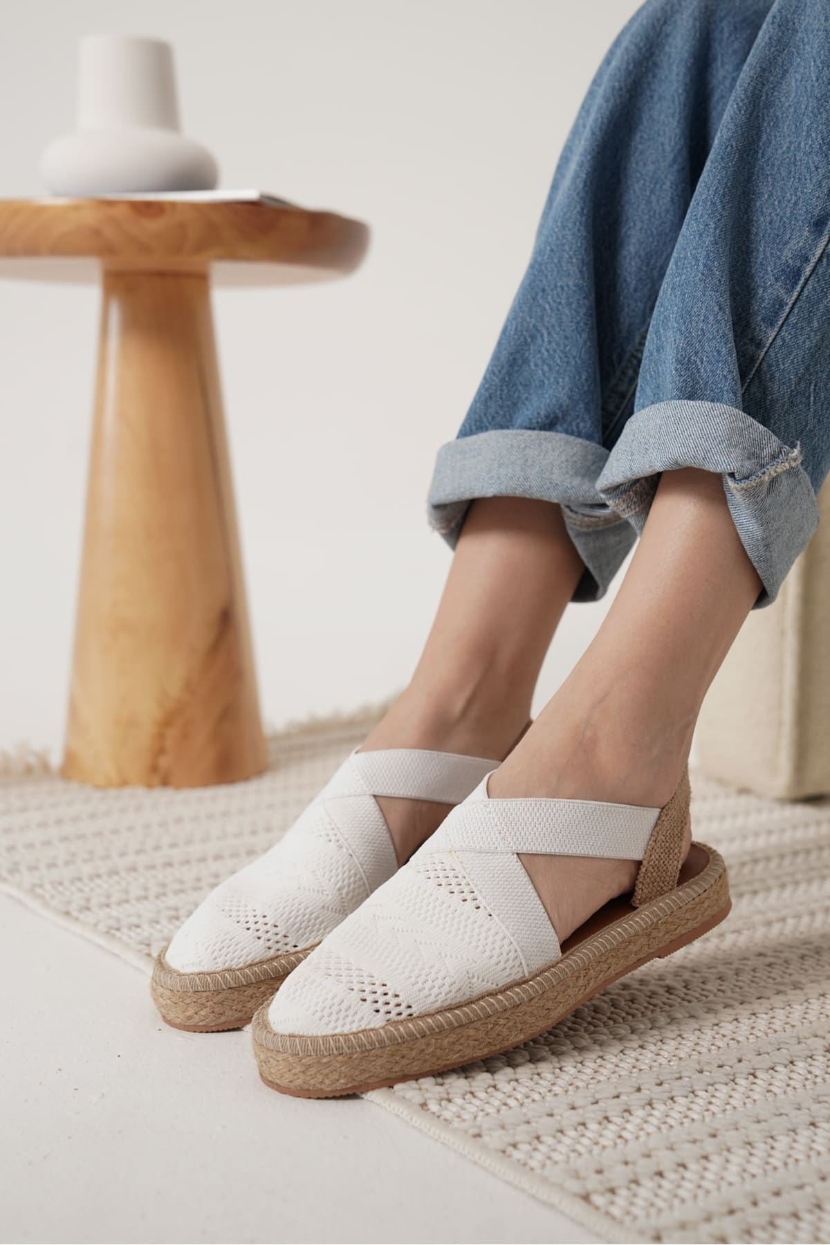 Rosa Premium Linen Comfortable White Women's Sandals