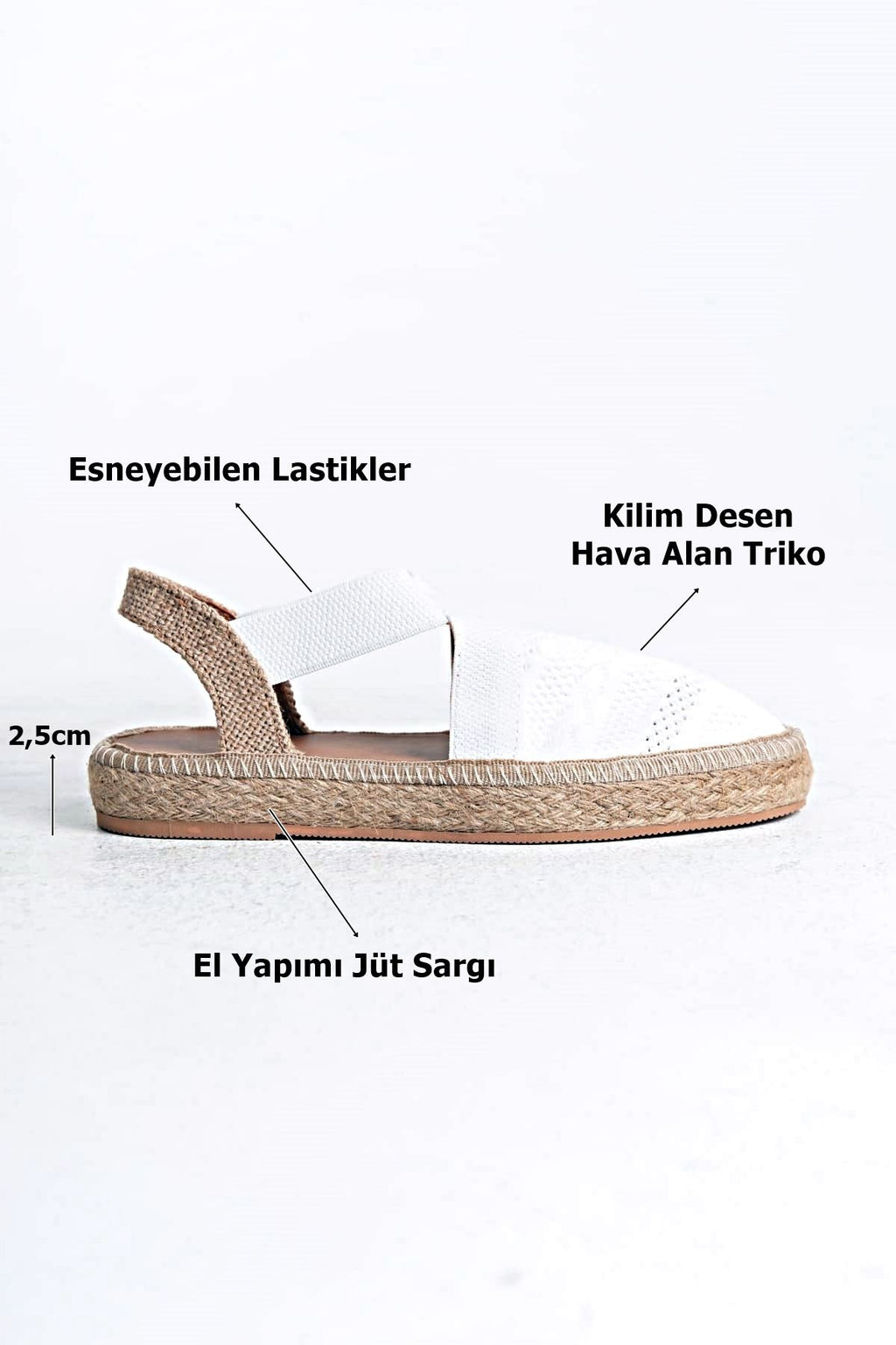 Rosa Premium Keten Rahat Beyaz Kadın Sandalet